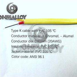 0.81MM K Type Thermocouple Wire ANSI 96.1 PVC Coat And Insulation 105 Degress
