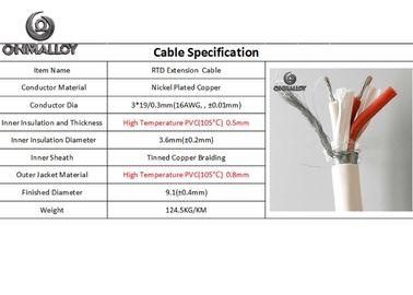 Extension PVC Insulated SS304 Sheath RTD PT100 Cable